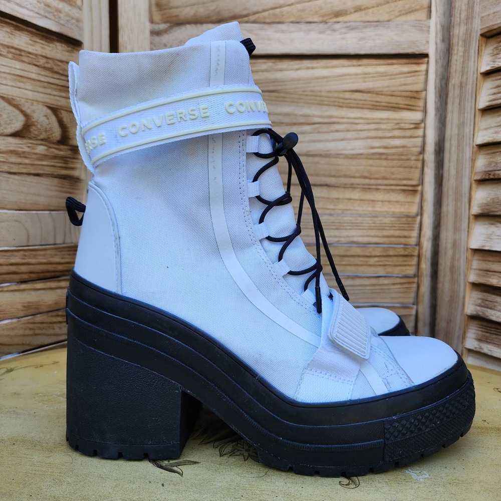 Converse Sz 9 White Textile Chuck Taylor All Star GR82 Platform Boots Punk Goth